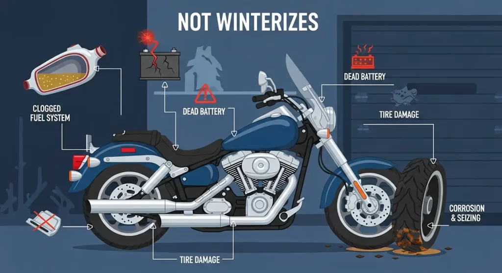 How to Winterize Your Motorcycle: The Ultimate Guide for a Perfect Spring Start 3 Neglecting winter storage can lead to a cascade of preventable problems
