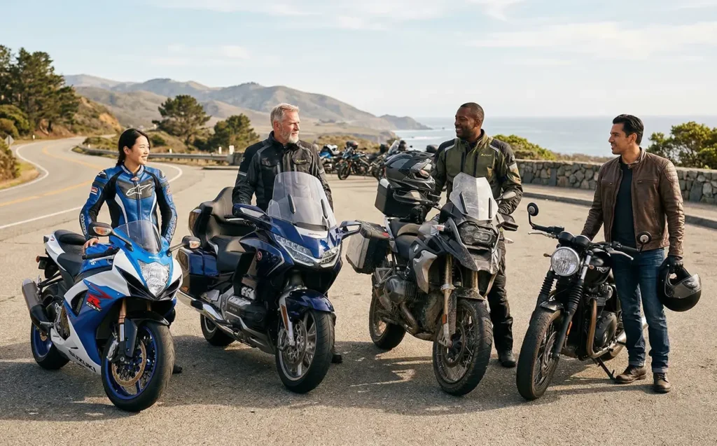 How to Choose the Right Motorcycle Jacket for Your Riding Style 6 Diverse group of motorcycle riders showing different jacket styles