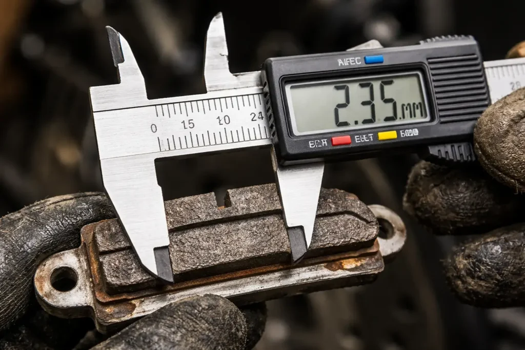 When to Replace Motorcycle Brake Pads: The Complete Guide 3 Motorcycle brake pad inspection showing wear groove and friction material thickness