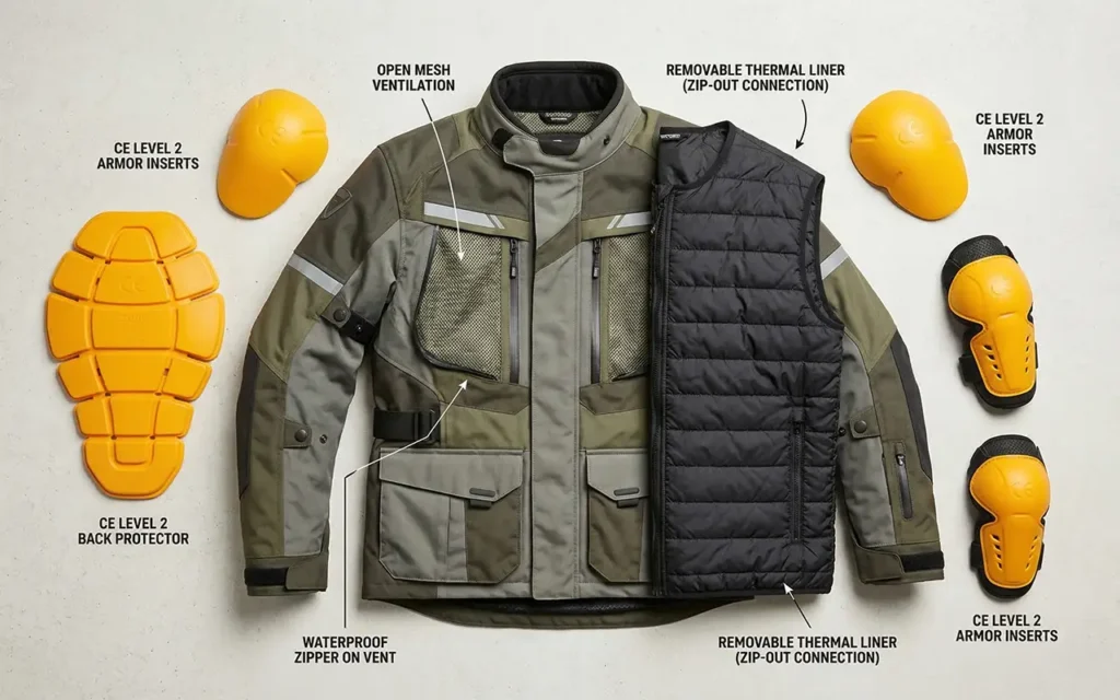 How to Choose the Right Motorcycle Jacket for Your Riding Style 4 Motorcycle jacket ventilation system and zip-out liner demonstrated