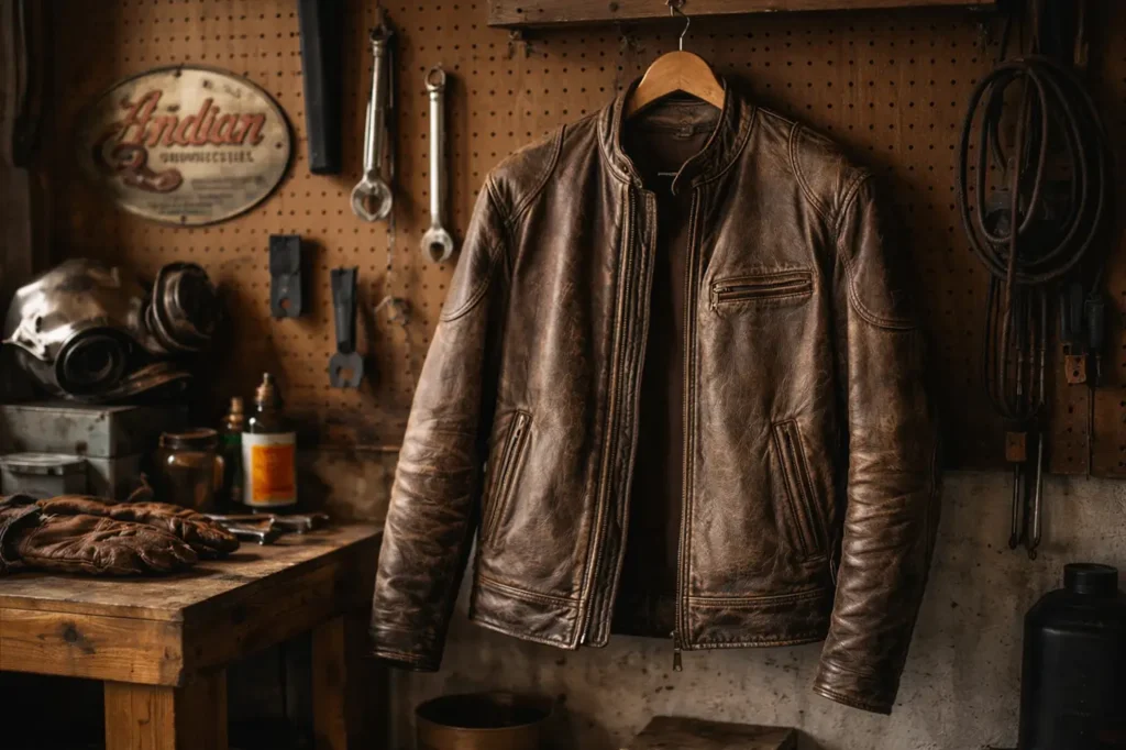 How to Break In a New Leather Motorcycle Jacket 6 ell-worn, beautifully aged brown leather motorcycle jacket