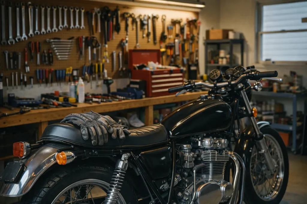 Maintenance on a Motorcycle: The Complete Guide Every Rider Needs 2 motorcycle being maintained in garage