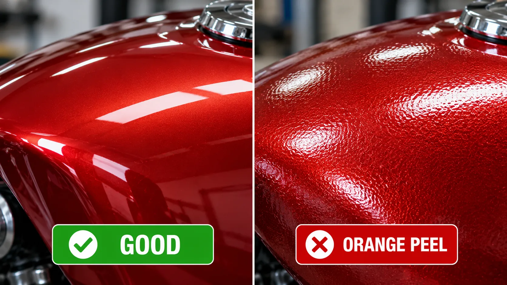 Best Spray Paint for Motorcycle: What to Use on Every Part (and What I'd Never Use Again) 4 Comparison of smooth paint finish and orange peel texture